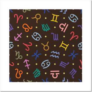 Pattern Set Zodiac Sign Horoscope Astrology Symbol Brown Posters and Art